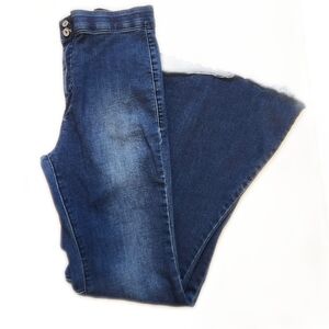 Umgee Dark Blue High Waist Flare Leg Jeans, Tummy Control, 7